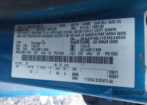 2014 Ford Fiesta Se from USA, damaged, VIN 3FADP4BJ1EM234555